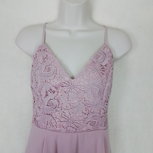 Lulus Mini Dress Pink Sz M Lace Sleeveless Straps Chiffon‎ Prom Special Occasion - Picture 7 of 16